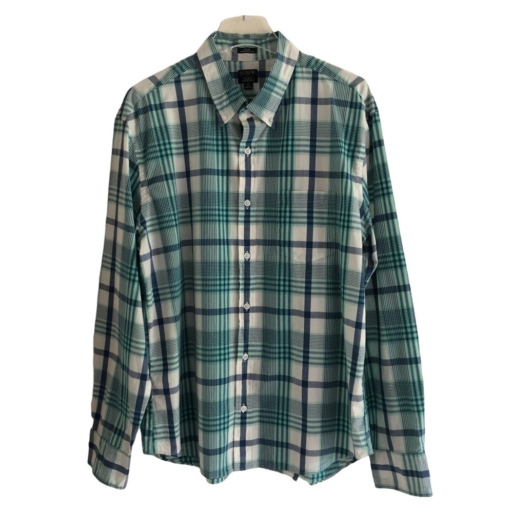 J. Crew Blue Green Plaid Cotton Long Sleeve Button Down Shirt XL